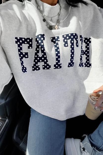 PREORDER: Light Grey High Neck Polka Dot Sweatshirt (Ships 28-35 Business Days)