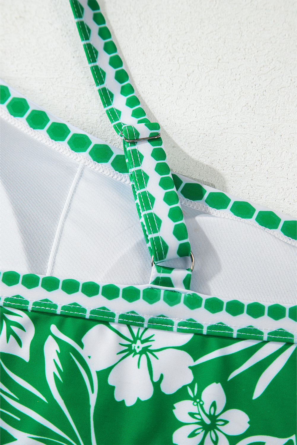 PREORDER: Green Floral Print One Shoulder High Waist Bikini Set (Ships 2-5 weeks)