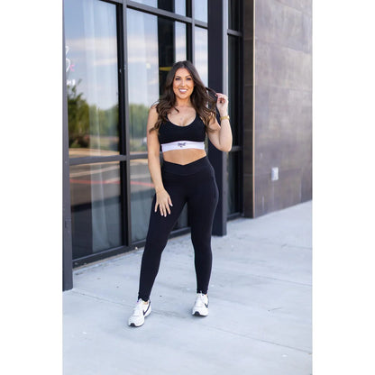 The Stephanie - Black CROSSOVER Full Length Leggings with Pockets (Ships 2-3 Weeks)