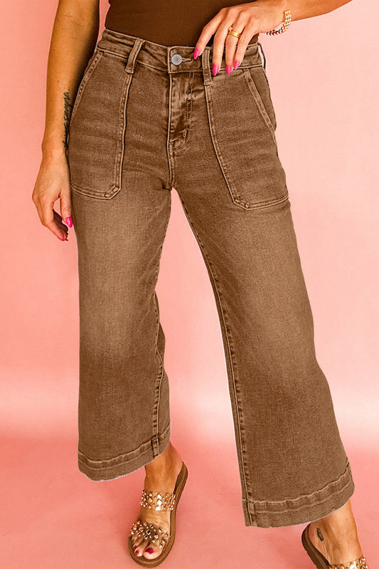 PREORDER: Brown Cropped High Rise Wide Leg Jeans (Ships in 3-4 weeks)