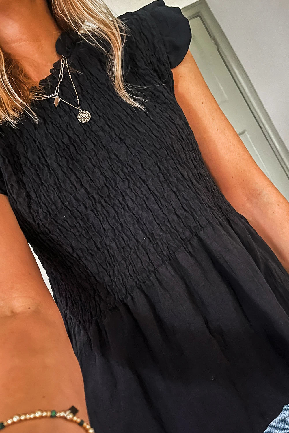 PREORDER: Black Smocked Shirred Top (Ships 21-28 Business Days)