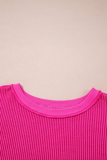 PREORDER: Strawberry Pink Twisted Rib Uneven Hem Top (Ships 3-4 Weeks)
