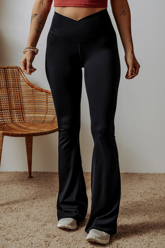 PREORDER: Black V Shape High Waist Flared Leggings (Ships 3-4 Weeks)
