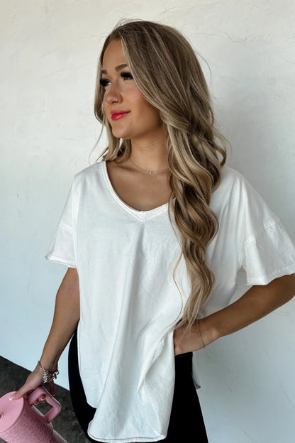 PREORDER: Joey V-Neck Washed Cotton Boyfriend Tee (Ships Week of 12/8)