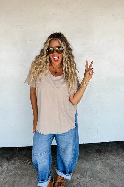 PREORDER: Joey V-Neck Washed Cotton Boyfriend Tee (Ships Week of 12/8)
