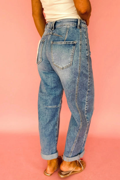 PREORDER: Dusk Blue Vintage Washed Seam Detail Shift Jeans (Ships in 3-4 weeks)