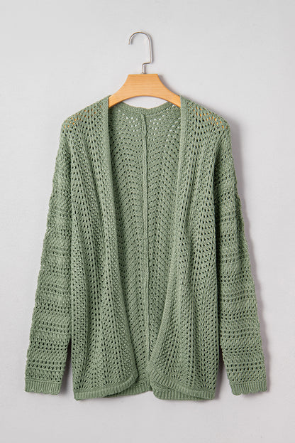 PREORDER: Green Scalloped Edge Eyelet Knit Batwing Sleeve Cardigan (Ships 3-4 Weeks)