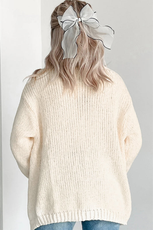 PREORDER: White Pumpkin Print Open Front Drop Shoulder Midi Cardigan (Ships 3-4 Weeks)