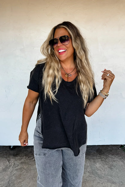 PREORDER: Joey V-Neck Washed Cotton Boyfriend Tee (Ships Week of 12/8)
