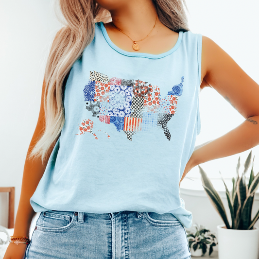 Distressed Patchwork US Map Tee/Tank