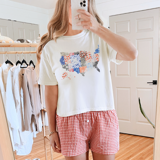 Distressed Patchwork US Map Tee/Tank