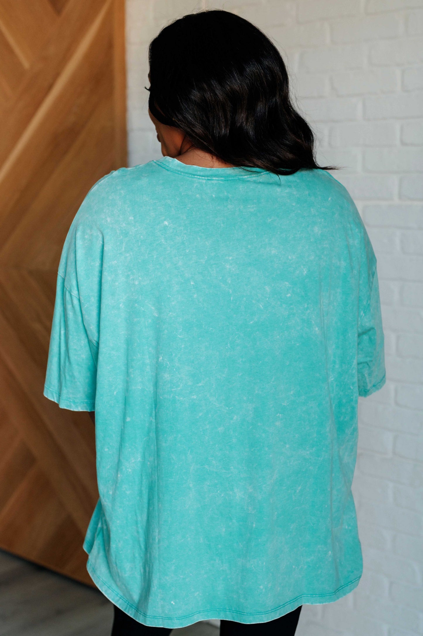 Mineral Wash Drop Shoulder Tee in Turquoise