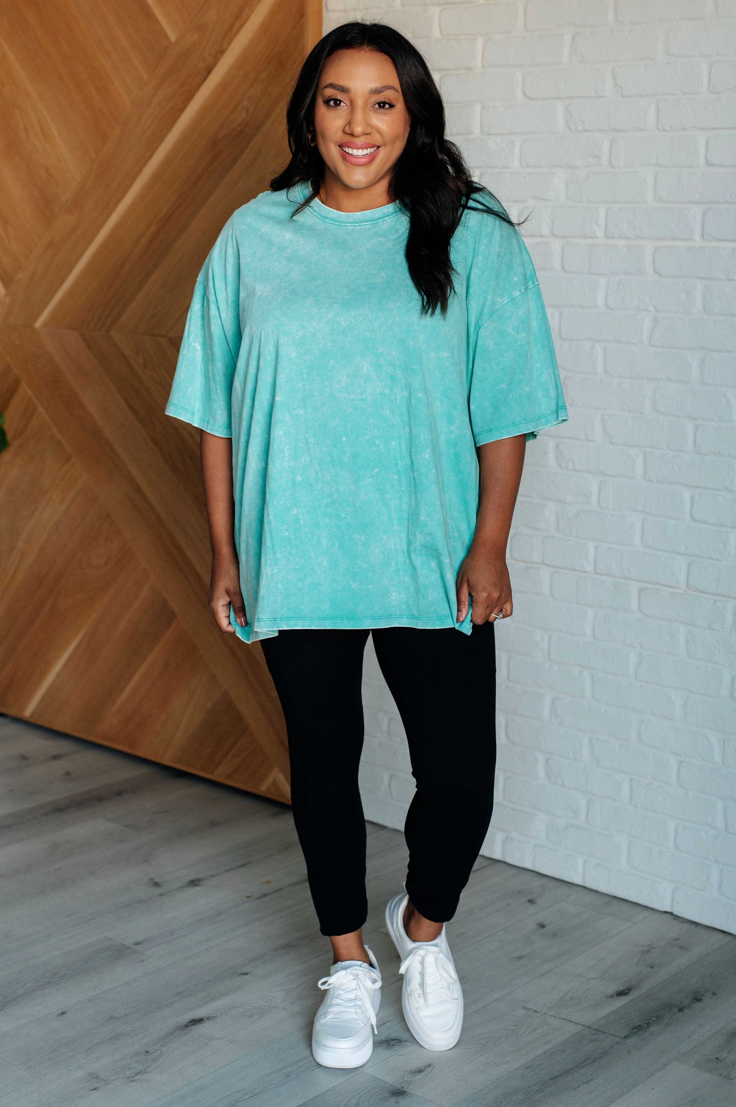 Mineral Wash Drop Shoulder Tee in Turquoise