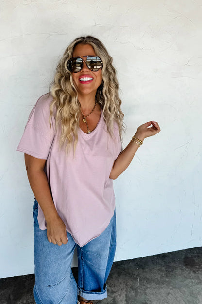 PREORDER: Joey V-Neck Washed Cotton Boyfriend Tee (Ships Week of 12/8)