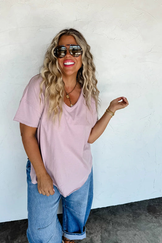 PREORDER: Joey V-Neck Washed Cotton Boyfriend Tee (Ships Week of 12/8)