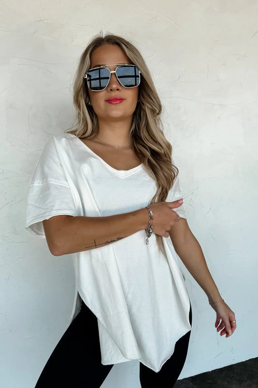 PREORDER: Joey V-Neck Washed Cotton Boyfriend Tee (Ships Week of 12/8)
