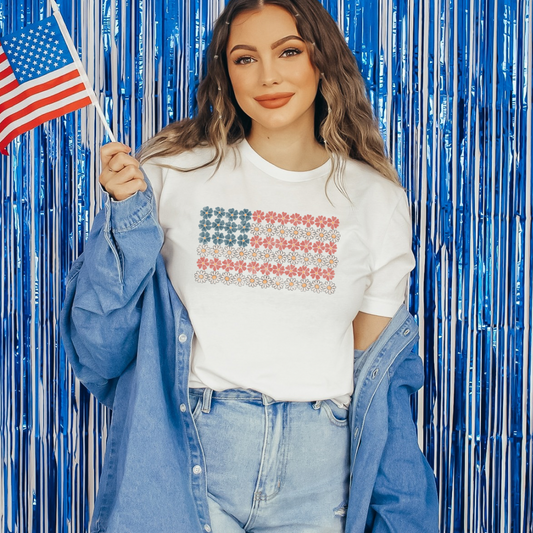 American Flag Flower Tee/Tank