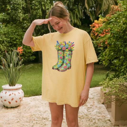 Floral Gardening Boots Tee/Tank