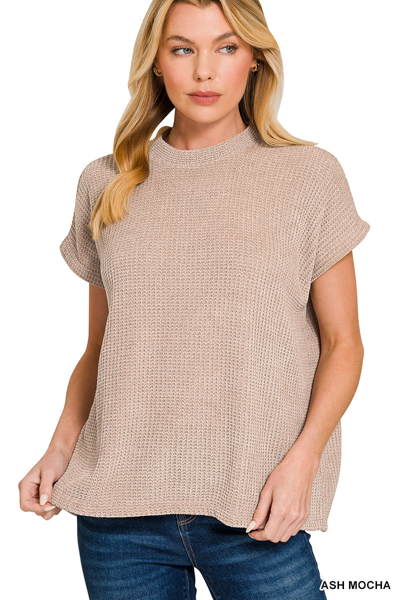 Chenille Waffle Cap Sleeve Sweater