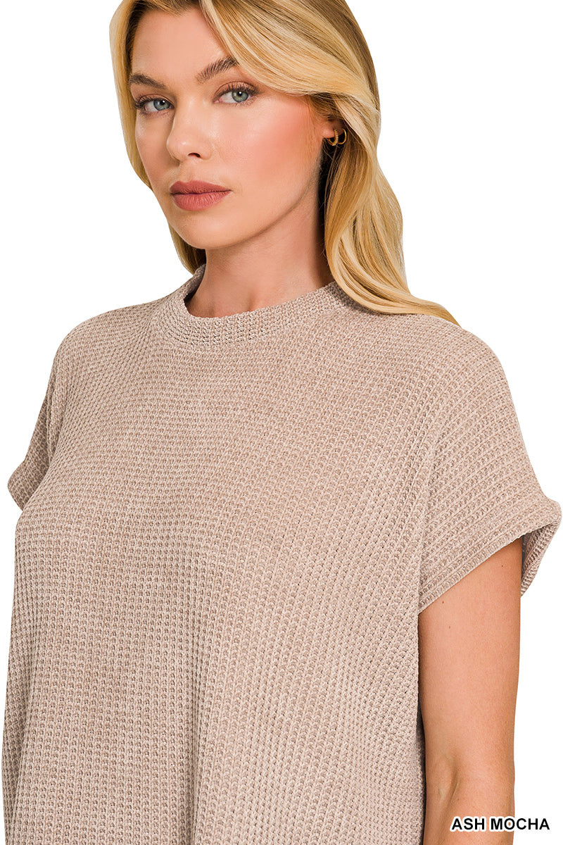 Chenille Waffle Cap Sleeve Sweater