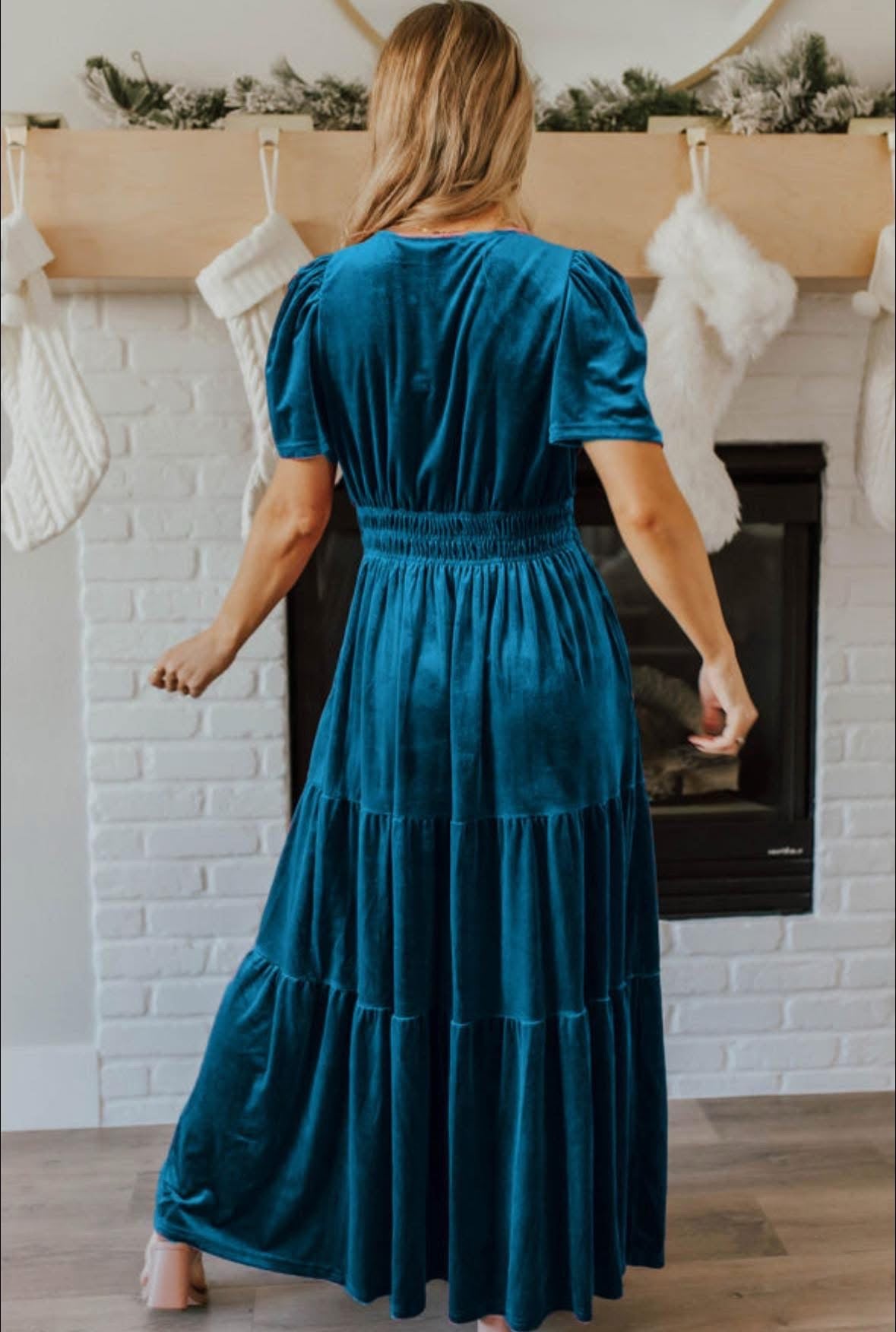 PREORDER: Blue Velvet Short Sleeve Maxi Dress (Ships 21-28 Business Days)