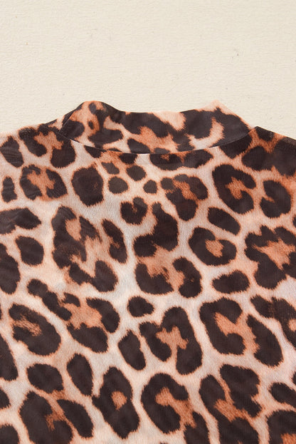 PREORDER: Leopard Mock Neck Mesh Top (Ships 21-28 Business Days)