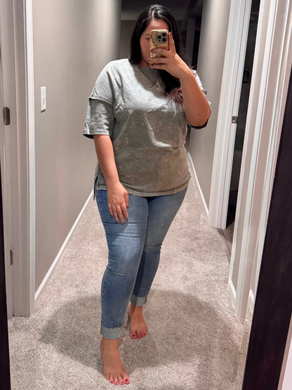 Unbothered Mineral Wash Top in Grey
