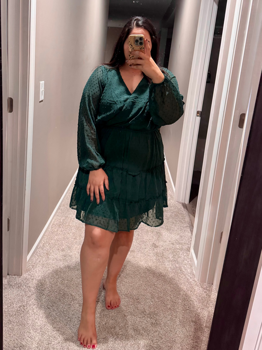 Starlit Glow V-Neck Tiered Dress in Hunter Green