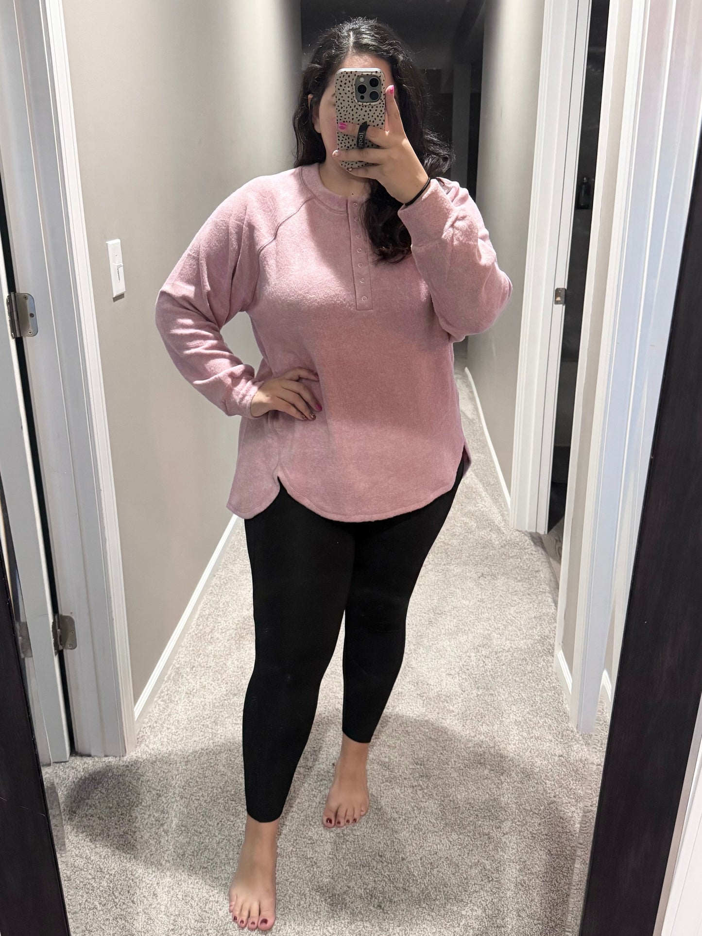 Keeping it Real Brushed Melange Hacci Long Sleeve Tee in Light Rose