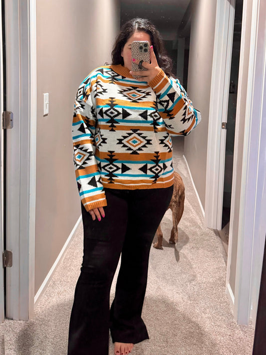 Desert Vibes Geometric Striped Sweater