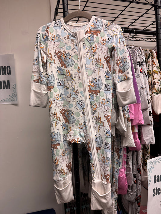 Pastel Blue Dog Two Way Zip Pajamas