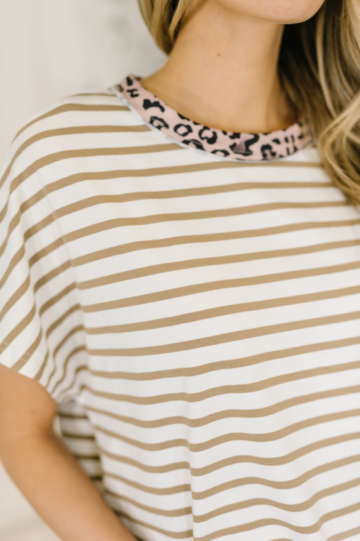I Think I'm in Love Round Neck Loose Tee in Khaki Leopard