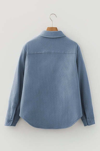Blue Plaid Corduroy Reversible Button Up Shacket