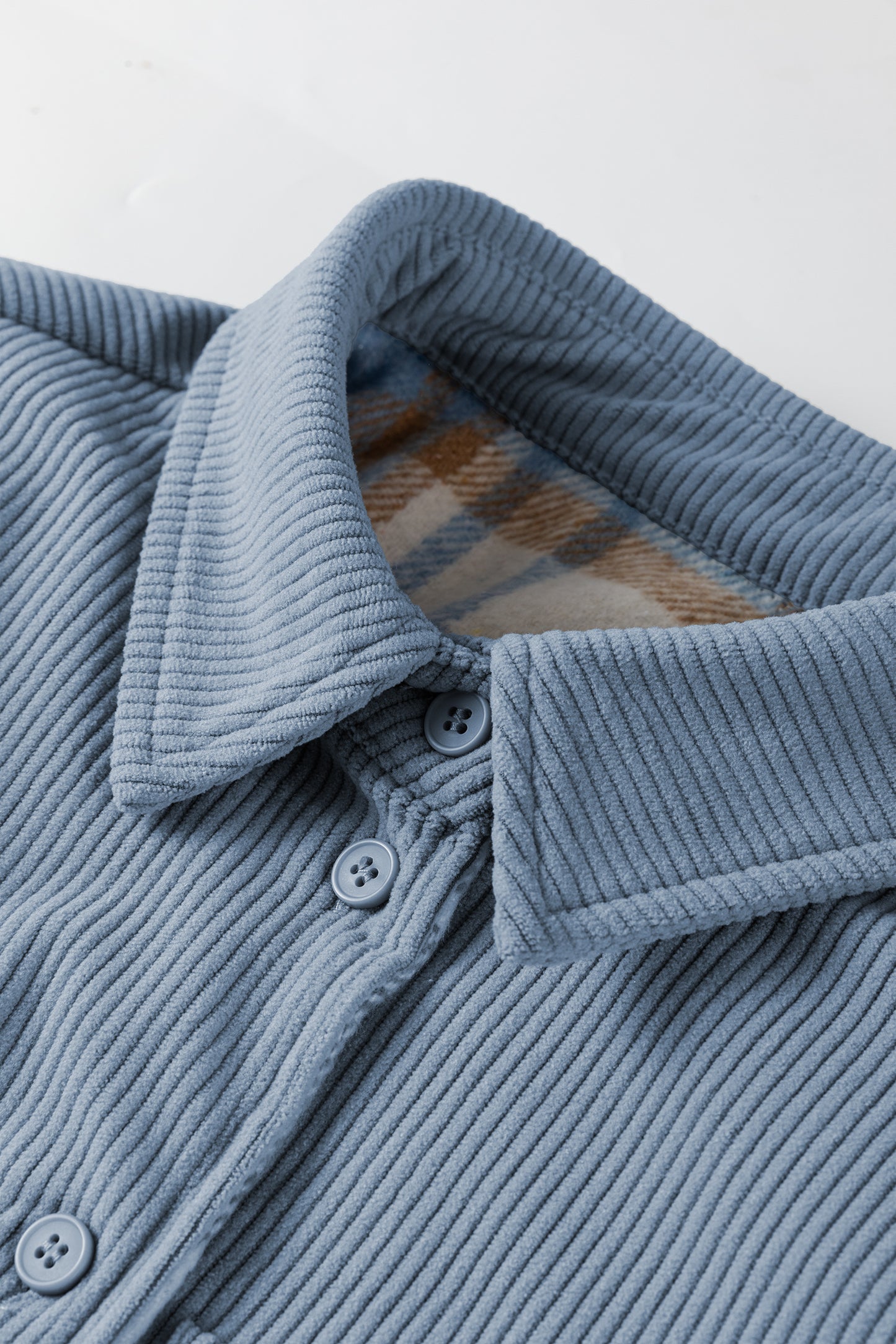 Blue Plaid Corduroy Reversible Button Up Shacket