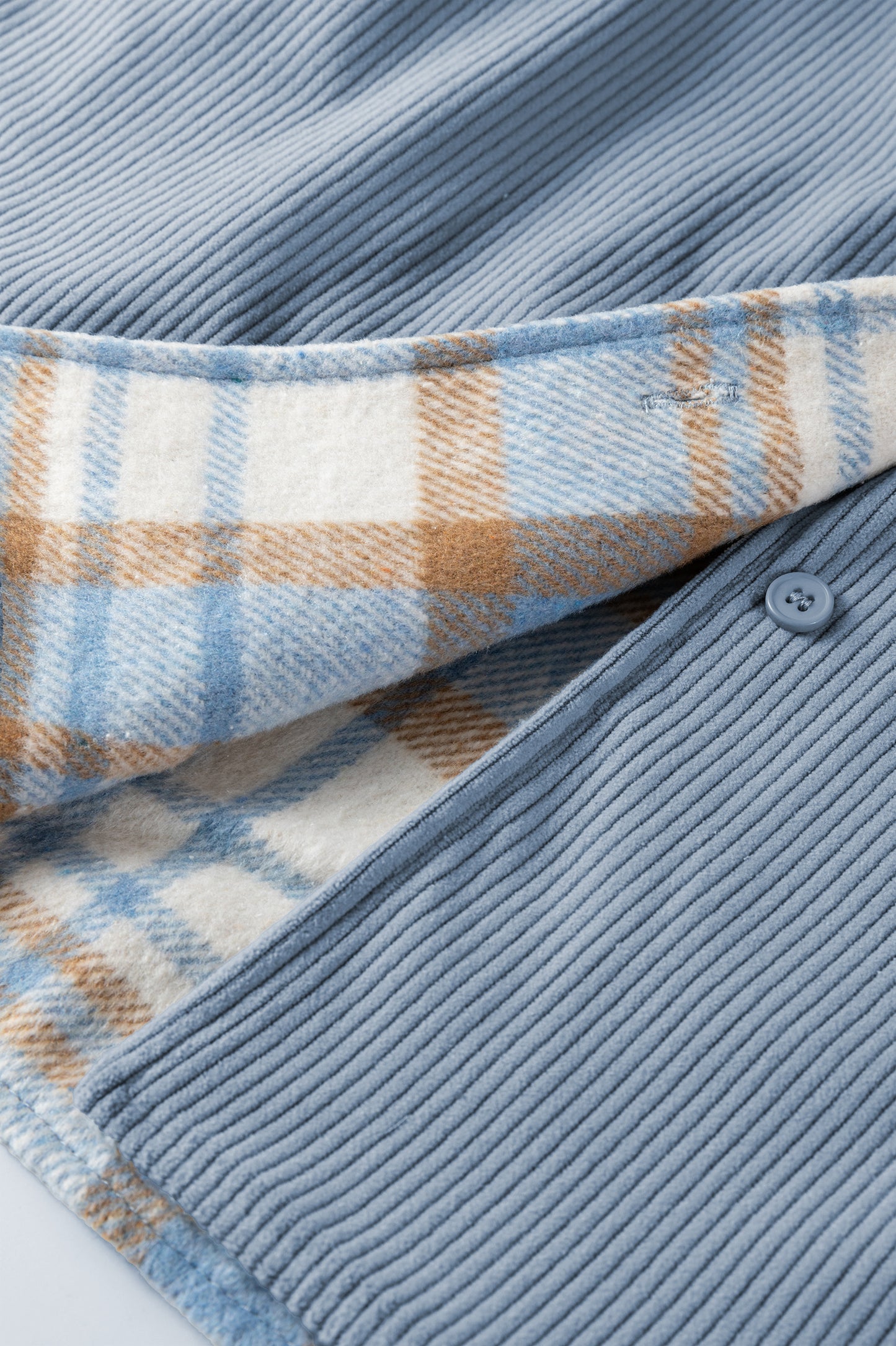 Blue Plaid Corduroy Reversible Button Up Shacket