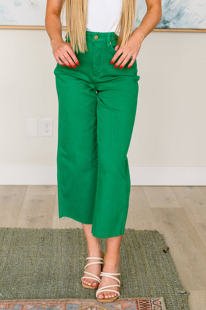 Lisa High Rise Control Top Wide Leg Crop Jeans in Kelly Green