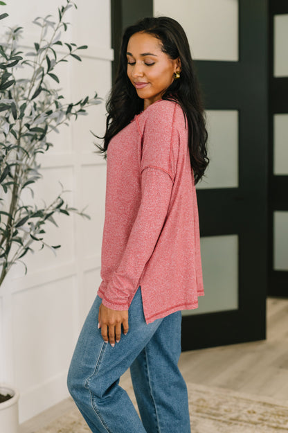 Mellow Mood Heathered Pullover in Dark Red