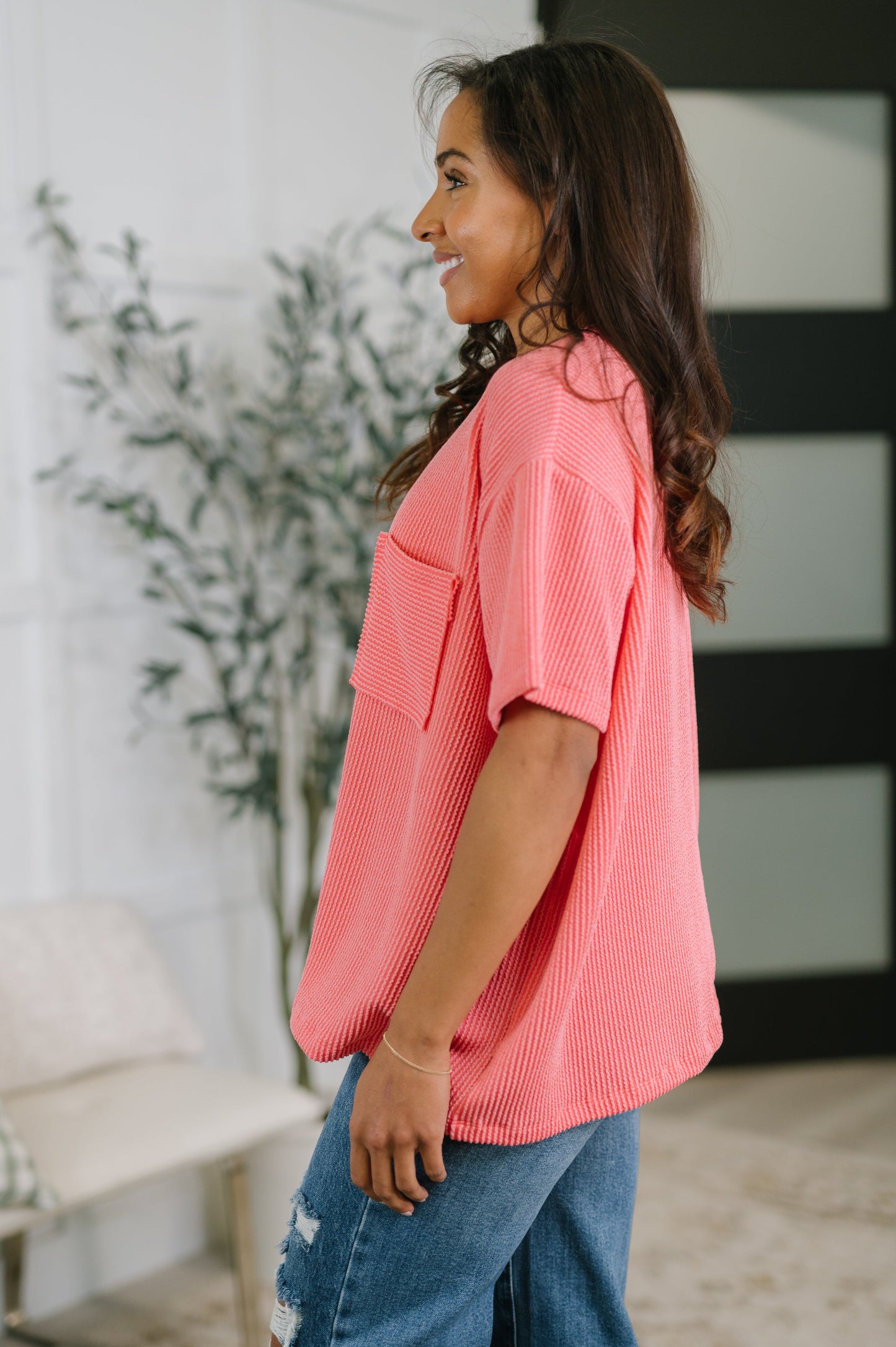 Not That complicated Textured Boxy Tee in Salmon