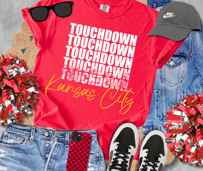 PREORDER: White Touchdown Stacked Repeat Tee (Ships 2-3 Weeks)