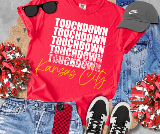 PREORDER: White Touchdown Stacked Repeat Tee (Ships 2-3 Weeks)