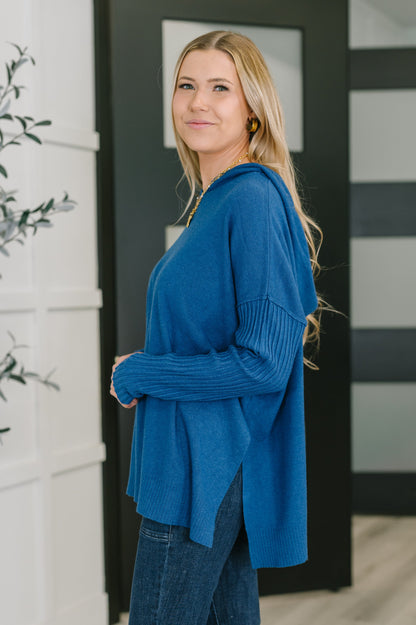 Running Late Hooded Long Sleeve in Light Navy