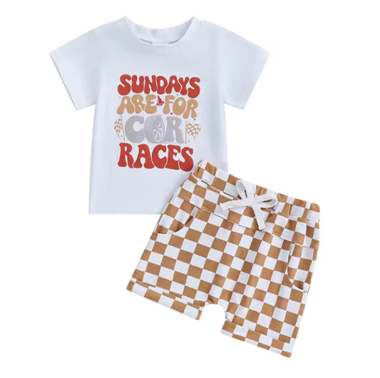 PREORDER: Sundays Are For Cars Tan Chex Short Set (Ships 2-5 weeks)