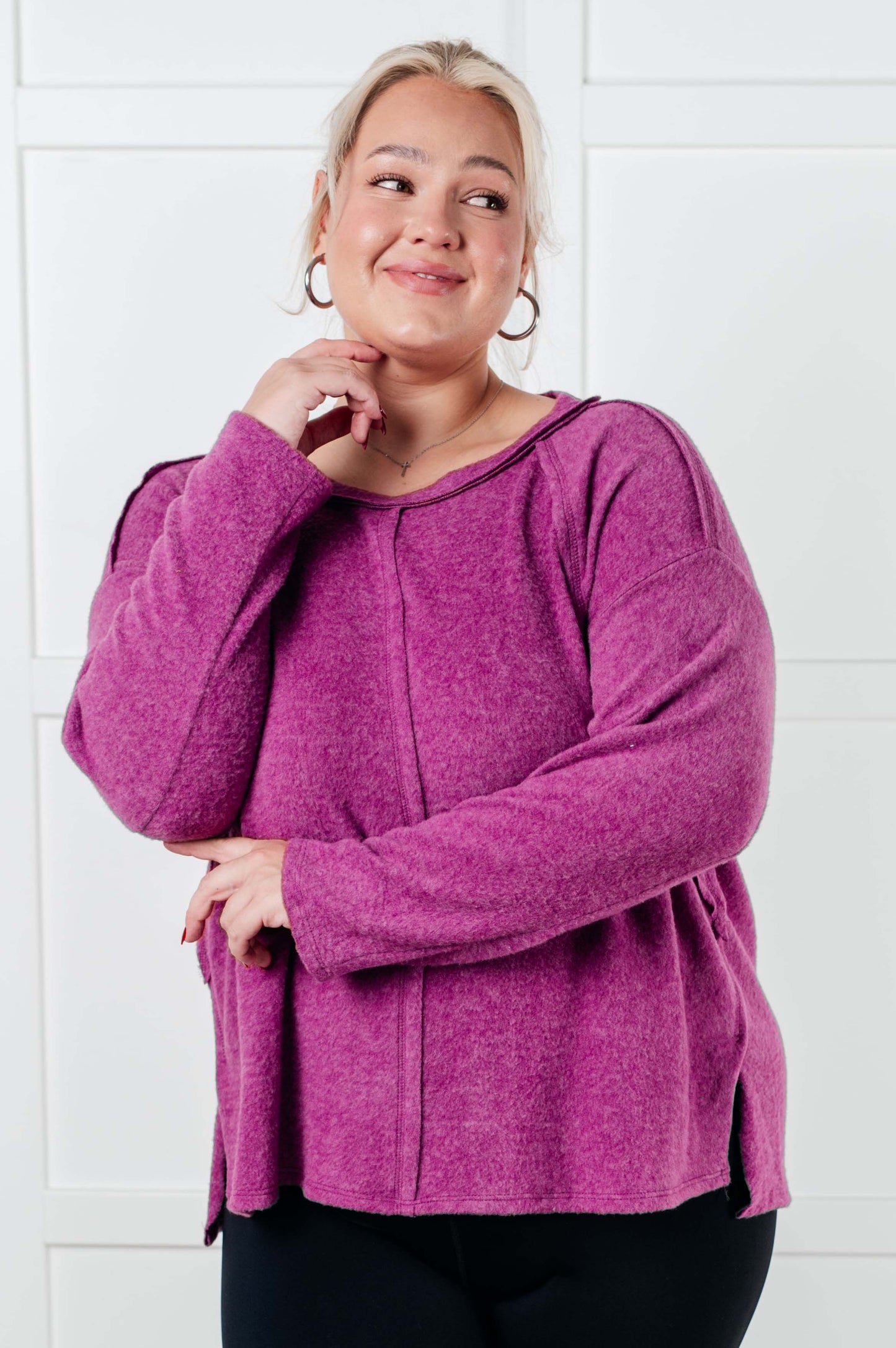 Simple Silhouette Brushed Hacci Sweater in Light Plum