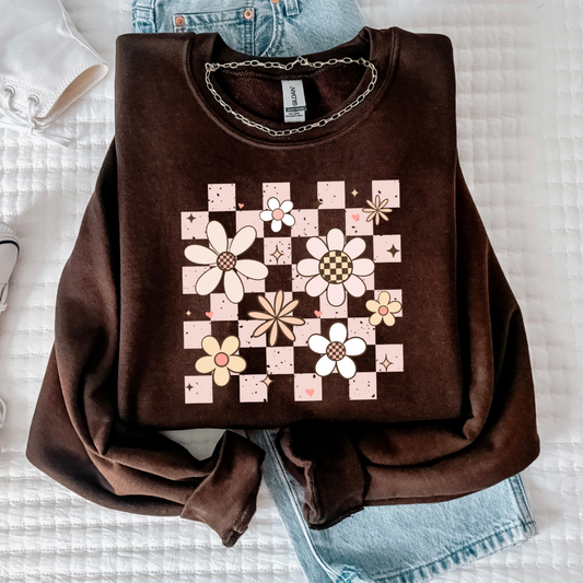Spring Floral Checkered Crewneck
