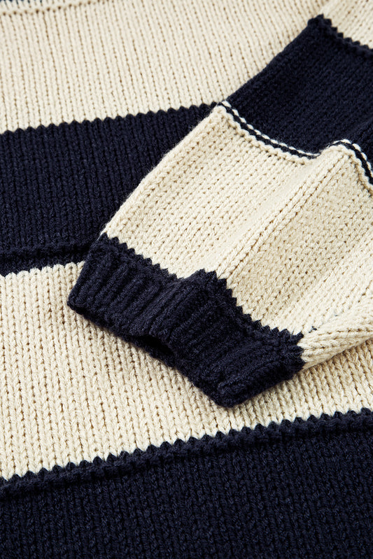 PREORDER: Blue Stripe Plus Size Drop Shoulder Sweater (Ships 3-4 Weeks)