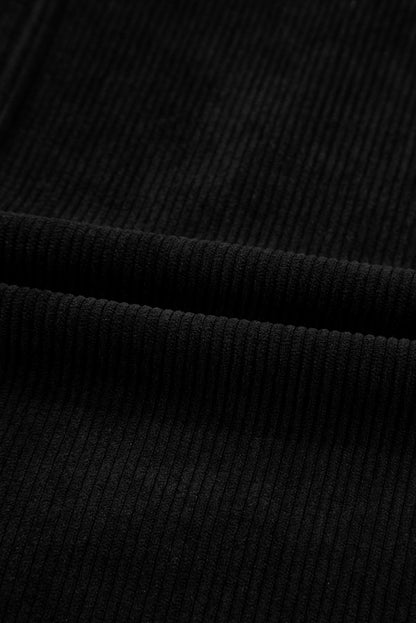 PREORDER: Black Corduroy Sleeveless Mini Dress With Patched Pockets (Ships 3-4 Weeks)