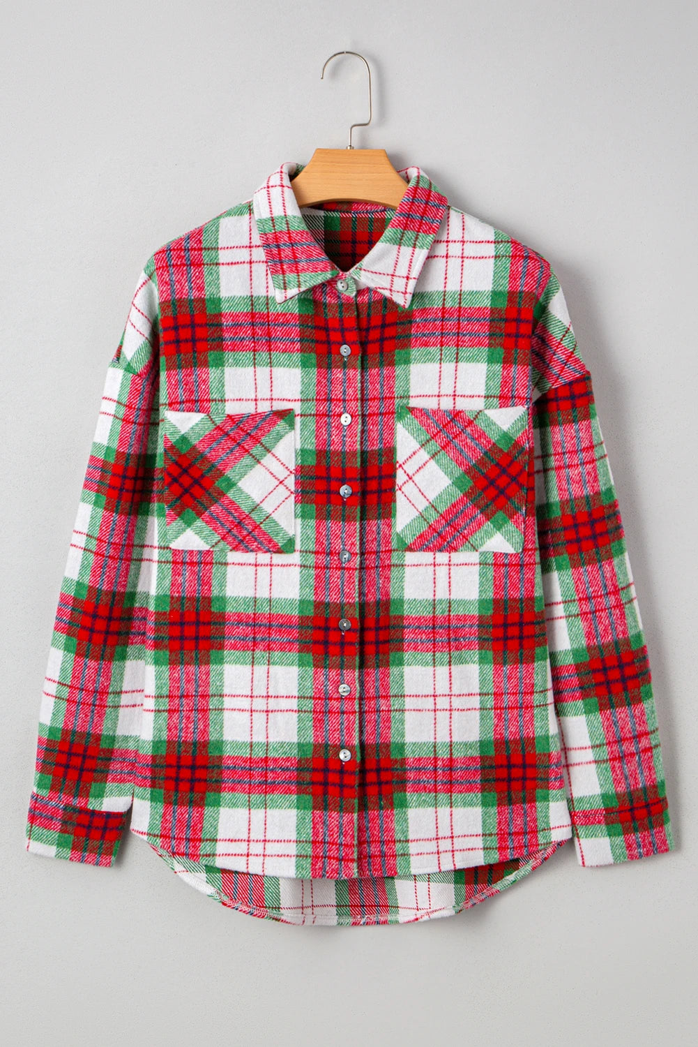 PREORDER: Red Christmas Plaid Casual Flannel Shacket (Ships 21-28 Business Days)