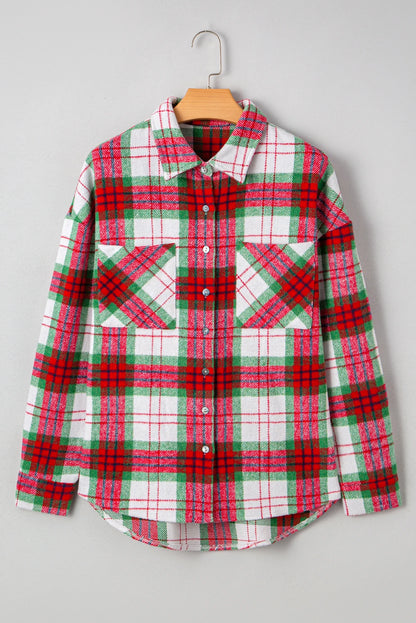 PREORDER: Red Christmas Plaid Casual Flannel Shacket (Ships 21-28 Business Days)