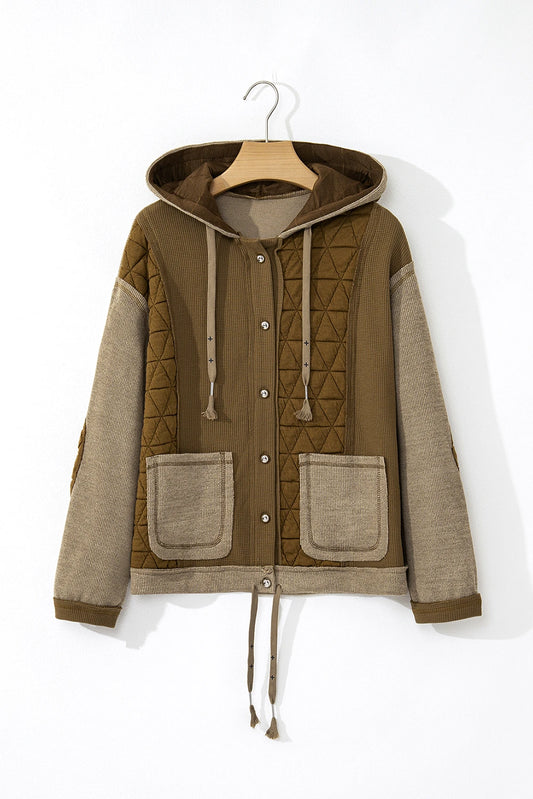 PREORDER: Quilted Textured Patchwork Loose Fit Hooded Jacket (Ships 21-28 Business Days)