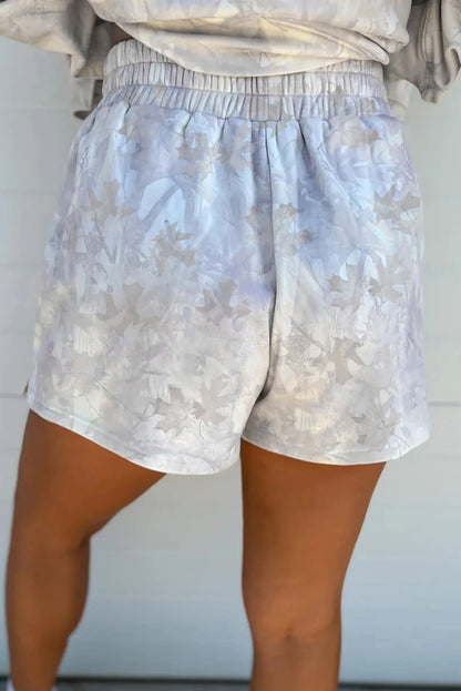 PREORDER: Beige Camo Print Pullover Top and Elastic Waist Casual Short Set (Ships 21-28 Business Days)